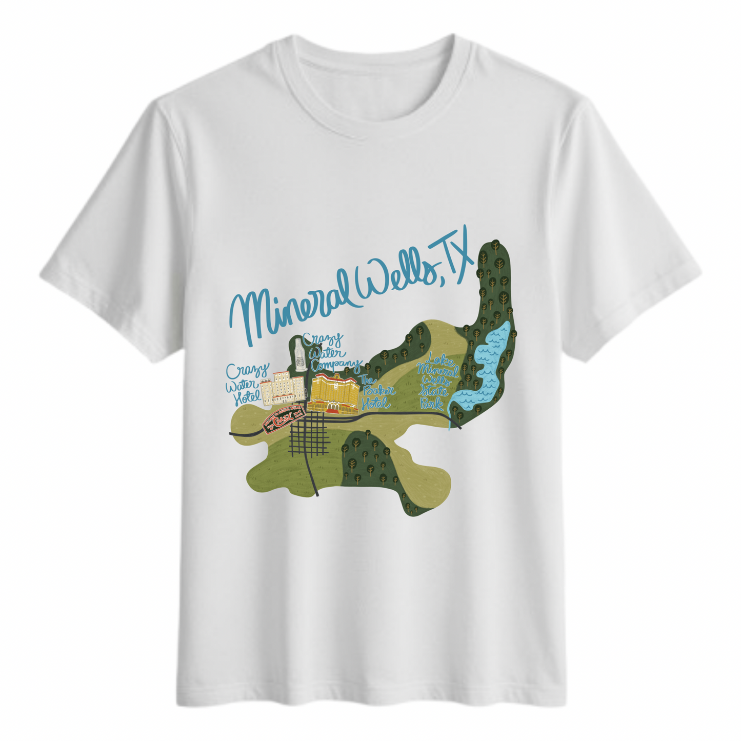 Mineral Wells, TX Map Tshirt- (adult)