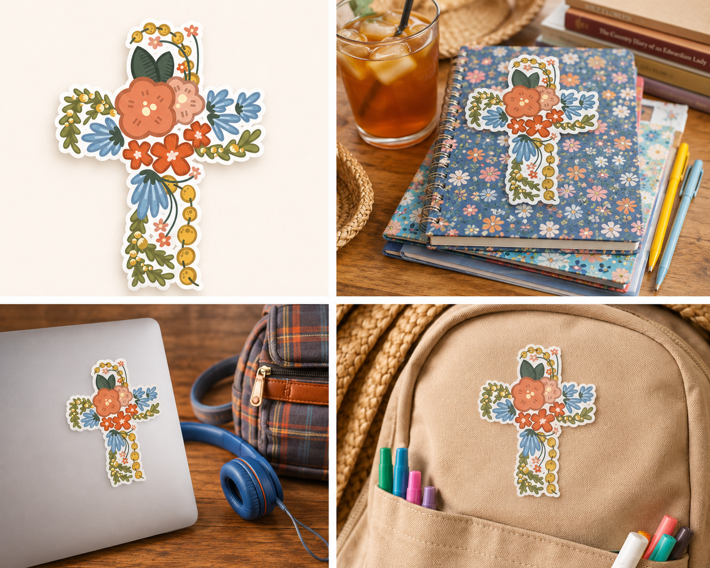 Floral Cross Sticker